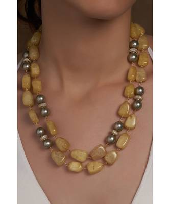 Yellow Agate Beads And Shell Pearl Necklace 1