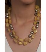 Yellow Agate Beads And Shell Pearl Necklace
