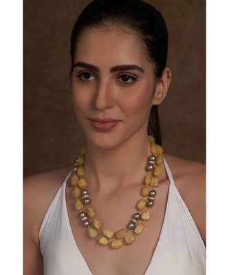 Yellow Agate Beads And Shell Pearl Necklace 2