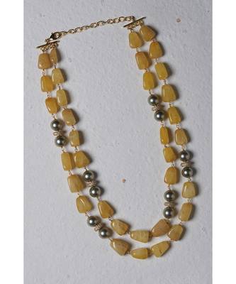 Yellow Agate Beads And Shell Pearl Necklace 3