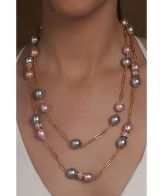 Gold And Grey Oval Shell Pearls Necklace 1
