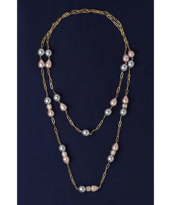 Gold And Grey Oval Shell Pearls Necklace 2