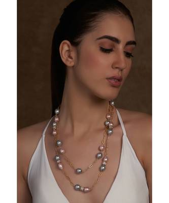 Gold And Grey Oval Shell Pearls Necklace 3