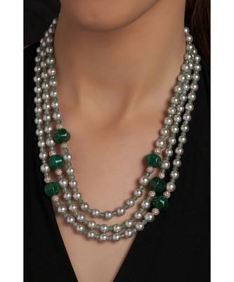 Green Shell Pearls And Pumpin Beads Necklace 1