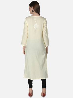 Hand Embroidered Light Lemon Cotton Lucknowi Chikankari Angarkha Kurti 2