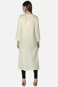 Hand Embroidered Light Lemon Cotton Lucknowi Chikankari Angarkha Kurti
