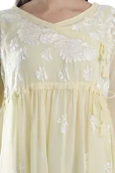 Seva Chikan Hand Embroidered Beige Faux Georgette Chikankari Top With Slip