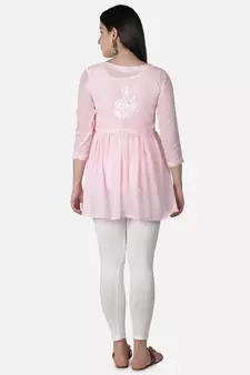 Hand Embroidered Pink Faux Georgette Chikankari Top With Slip