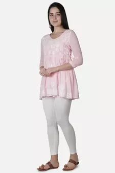 Hand Embroidered Pink Faux Georgette Chikankari Top With Slip