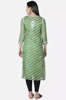 Hand Embroidered Green Kota Lucknowi Chikankari Kurti With Slip