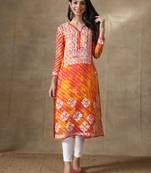 Hand Embroidered Orange Kota Lucknowi Chikankari Kurti With Slip