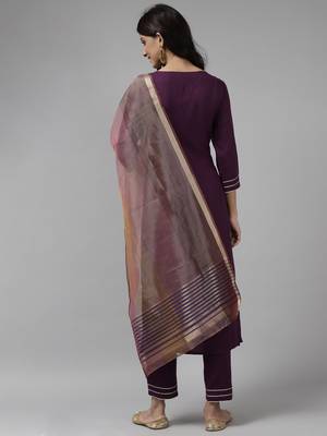 Indo Era Purple Embroidred Straight Kurta Trouser With Dupatta Set 2
