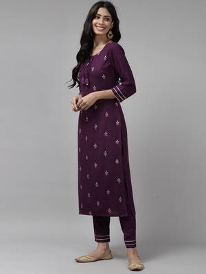 Indo Era Purple Embroidred Straight Kurta Trouser With Dupatta Set 3