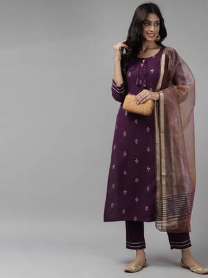 Indo Era Purple Embroidred Straight Kurta Trouser With Dupatta Set 4