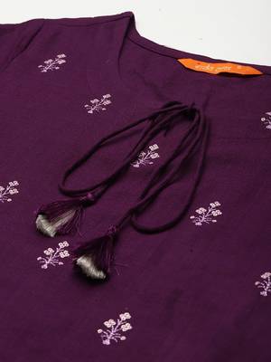 Indo Era Purple Embroidred Straight Kurta Trouser With Dupatta Set 5