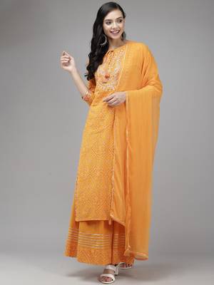 Indo Era Orange Printed Straight Kurta Palazzo With Dupatta Set 1