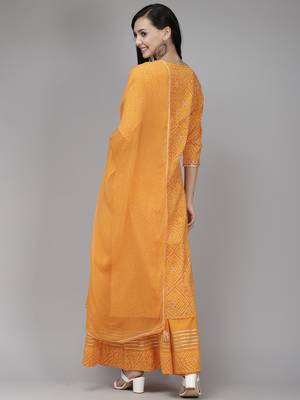 Indo Era Orange Printed Straight Kurta Palazzo With Dupatta Set 2