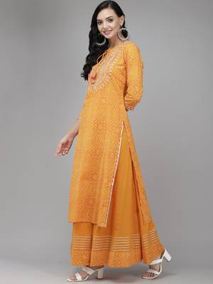 Indo Era Orange Printed Straight Kurta Palazzo With Dupatta Set 3