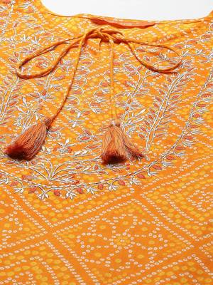 Indo Era Orange Printed Straight Kurta Palazzo With Dupatta Set 5