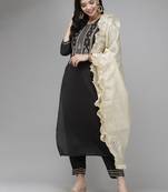 Indo Era Black Embroidred  Kurta Trouser With Dupatta Set