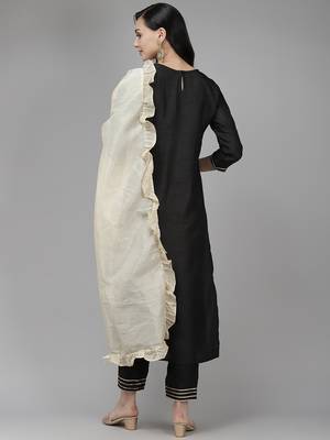 Indo Era Black Embroidred  Kurta Trouser With Dupatta Set 2