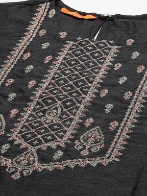 Indo Era Black Embroidred  Kurta Trouser With Dupatta Set 5