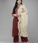 Indo Era Green Embroidred Straight Kurta Trouser With Dupatta Set