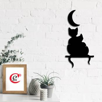 eCraftIndia Cat Couple at Moon Night Black Engineered Wood Wall Art Cutout Ready to Hang Home Decor 1