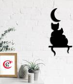 eCraftIndia Cat Couple at Moon Night Black Engineered Wood Wall Art Cutout Ready to Hang Home Decor