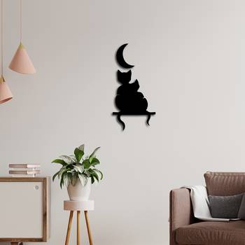 eCraftIndia Cat Couple at Moon Night Black Engineered Wood Wall Art Cutout Ready to Hang Home Decor 2