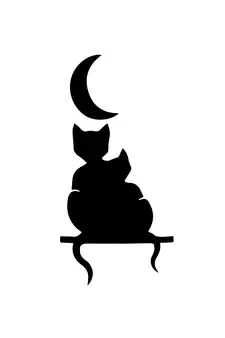 eCraftIndia Cat Couple at Moon Night Black Engineered Wood Wall Art Cutout Ready to Hang Home Decor