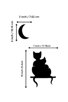 eCraftIndia Cat Couple at Moon Night Black Engineered Wood Wall Art Cutout Ready to Hang Home Decor