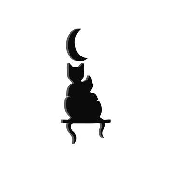 eCraftIndia Cat Couple at Moon Night Black Engineered Wood Wall Art Cutout Ready to Hang Home Decor 5