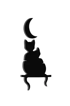 eCraftIndia Cat Couple at Moon Night Black Engineered Wood Wall Art Cutout Ready to Hang Home Decor