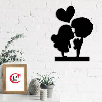 eCraftIndia Loving Couple Black Engineered Wood Wall Art Cutout Ready to Hang Home Decor 1