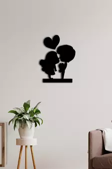 eCraftIndia Loving Couple Black Engineered Wood Wall Art Cutout Ready to Hang Home Decor