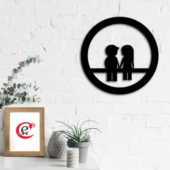 eCraftIndia Couple sitting on Bench Black Engineered Wood Wall Art Cutout Ready to Hang Home Decor 1