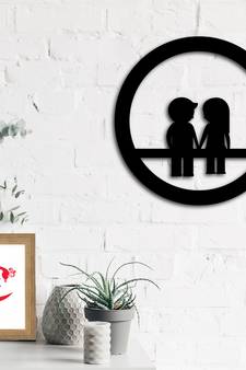 eCraftIndia Couple sitting on Bench Black Engineered Wood Wall Art Cutout Ready to Hang Home Decor