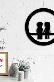 eCraftIndia Couple sitting on Bench Black Engineered Wood Wall Art Cutout Ready to Hang Home Decor