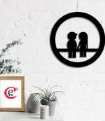 eCraftIndia Couple sitting on Bench Black Engineered Wood Wall Art Cutout Ready to Hang Home Decor