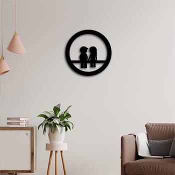 eCraftIndia Couple sitting on Bench Black Engineered Wood Wall Art Cutout Ready to Hang Home Decor 2