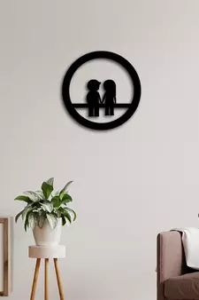 eCraftIndia Couple sitting on Bench Black Engineered Wood Wall Art Cutout Ready to Hang Home Decor