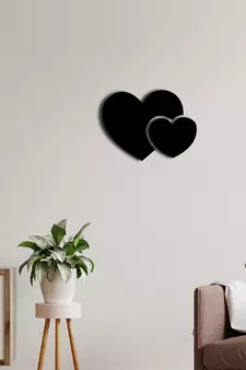 eCraftIndia 2 Heart Black Engineered Wood Wall Art Cutout Ready to Hang Home Decor