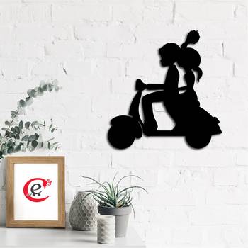 eCraftIndia Couple on Scooter Black Engineered Wood Wall Art Cutout Ready to Hang Home Decor 1