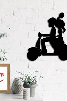 eCraftIndia Couple on Scooter Black Engineered Wood Wall Art Cutout Ready to Hang Home Decor