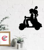eCraftIndia Couple on Scooter Black Engineered Wood Wall Art Cutout Ready to Hang Home Decor