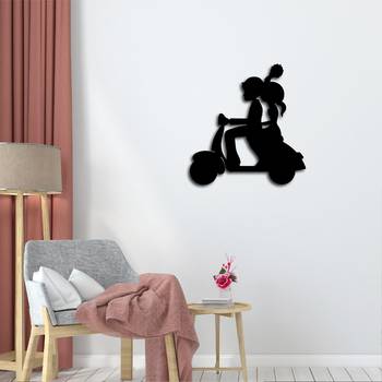 eCraftIndia Couple on Scooter Black Engineered Wood Wall Art Cutout Ready to Hang Home Decor 2