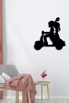 eCraftIndia Couple on Scooter Black Engineered Wood Wall Art Cutout Ready to Hang Home Decor