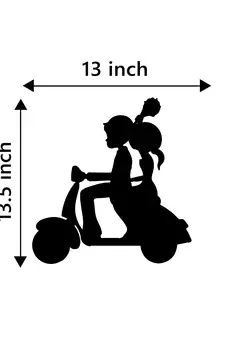 eCraftIndia Couple on Scooter Black Engineered Wood Wall Art Cutout Ready to Hang Home Decor