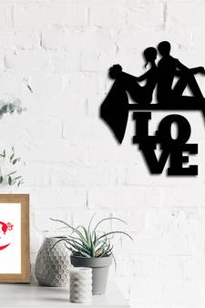 eCraftIndia Married Couple Black Engineered Wood Wall Art Cutout Ready to Hang Home Decor